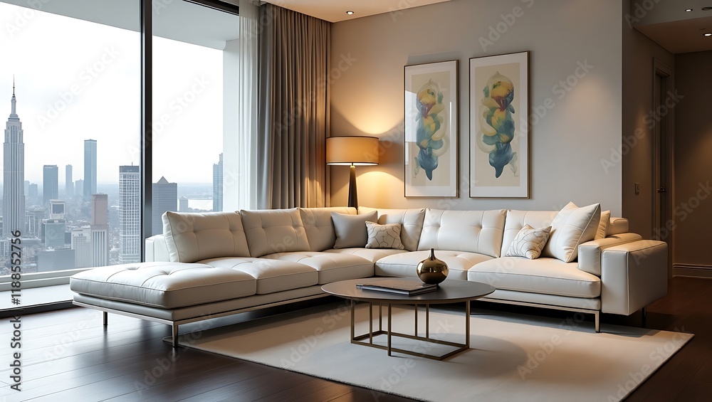 Fototapeta premium Modern Sectional Sofa in a Luxury Living Room Setting
