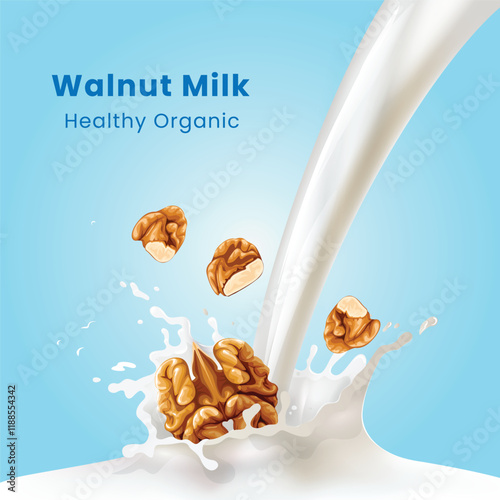Vector Illustration Splash of Walnut Milk