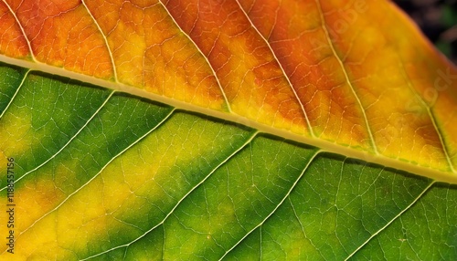 Colorful leaf showing veins and texture changing colors