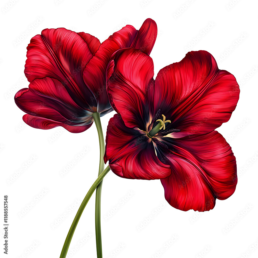 Magnificent Red Tulip Blossoms in Full Glory with Lush Petals and Vibrant Colors Magnificent Red Tulip Blossoms in Full Glory with Lush Petals and Vibrant Colors