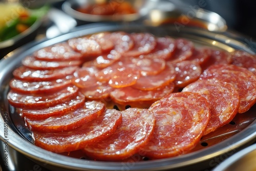 Sliced red sundae a Korean sausage dish photo