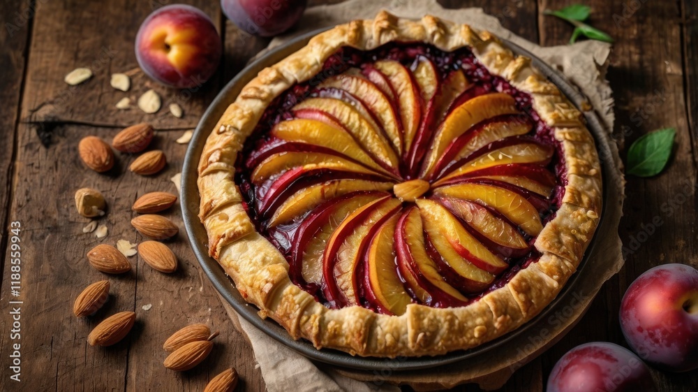 Rustic Plum Galette with Golden Crust and Almond Sprinkles Rustic Plum Galette with Golden Crust and Almond Sprinkles