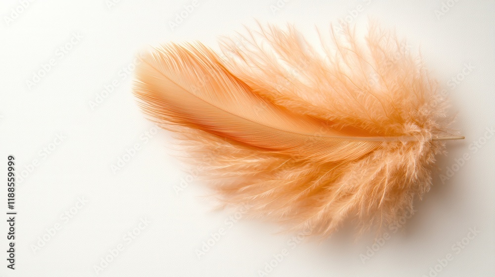 A single orange feather on a white surface A single orange feather on a white surface