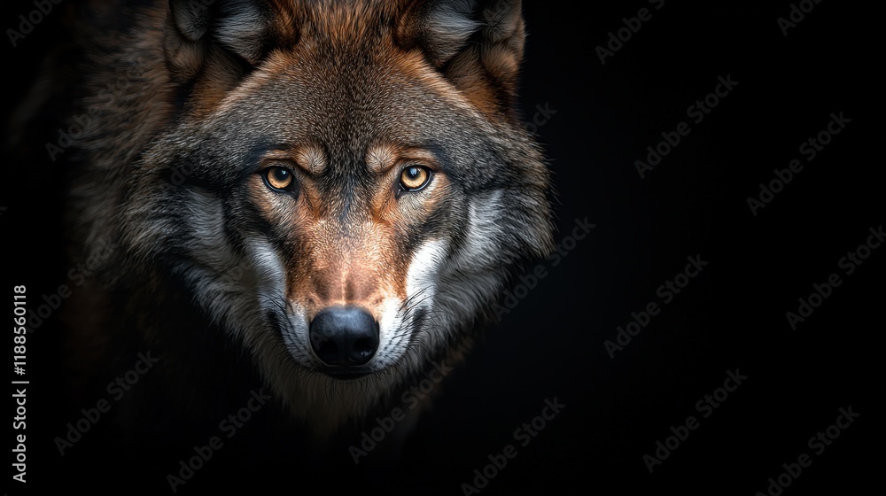 Obraz premium A close up of a wolf's face in the dark