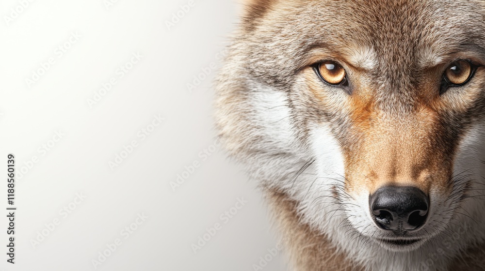 Fototapeta premium A close up of a wolf's face with a white background