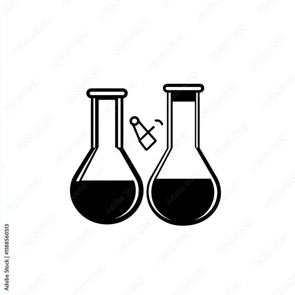 Two Erlenmeyer Flasks with Liquid and a Small Object