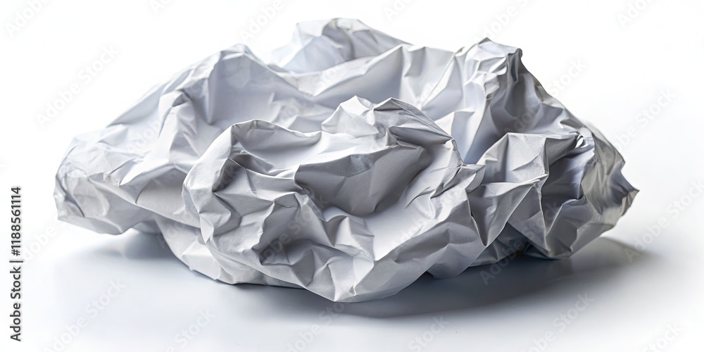 High-resolution image: isolated, wrinkled white paper texture on a clean white background. High-resolution image: isolated, wrinkled white paper texture on a clean white background.