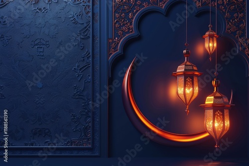 Islamic luxury background with lantern  moon  and religious events. photo