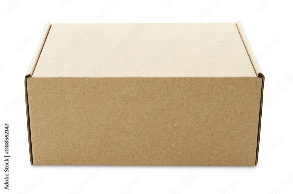One closed cardboard box isolated on white. Mockup for design One closed cardboard box isolated on white. Mockup for design