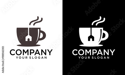 Creative Tea House Logo. Green Tea and House Logo with Linear Outline Style. Herbal Tea Logo Icon Symbol Vector Design Inspiration.