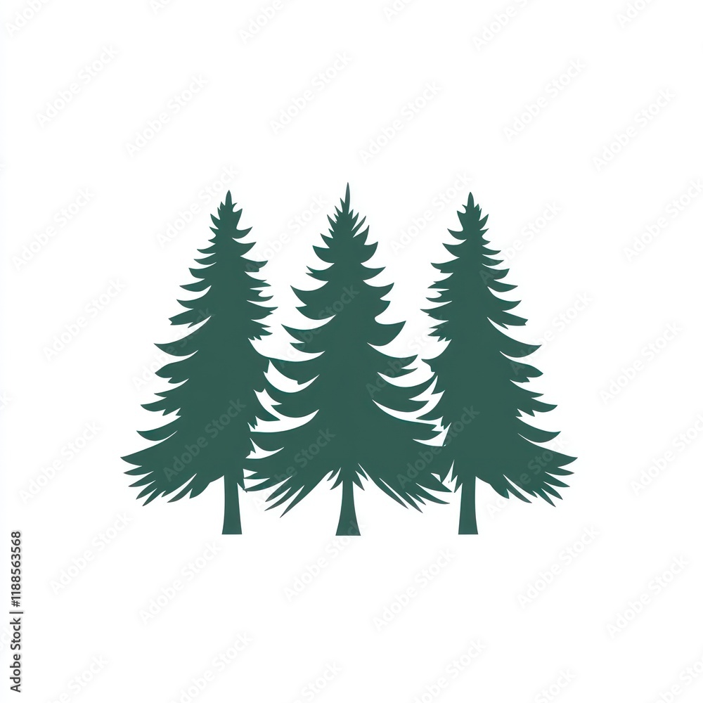 Fototapeta premium Three stylized evergreen trees stand together in a row