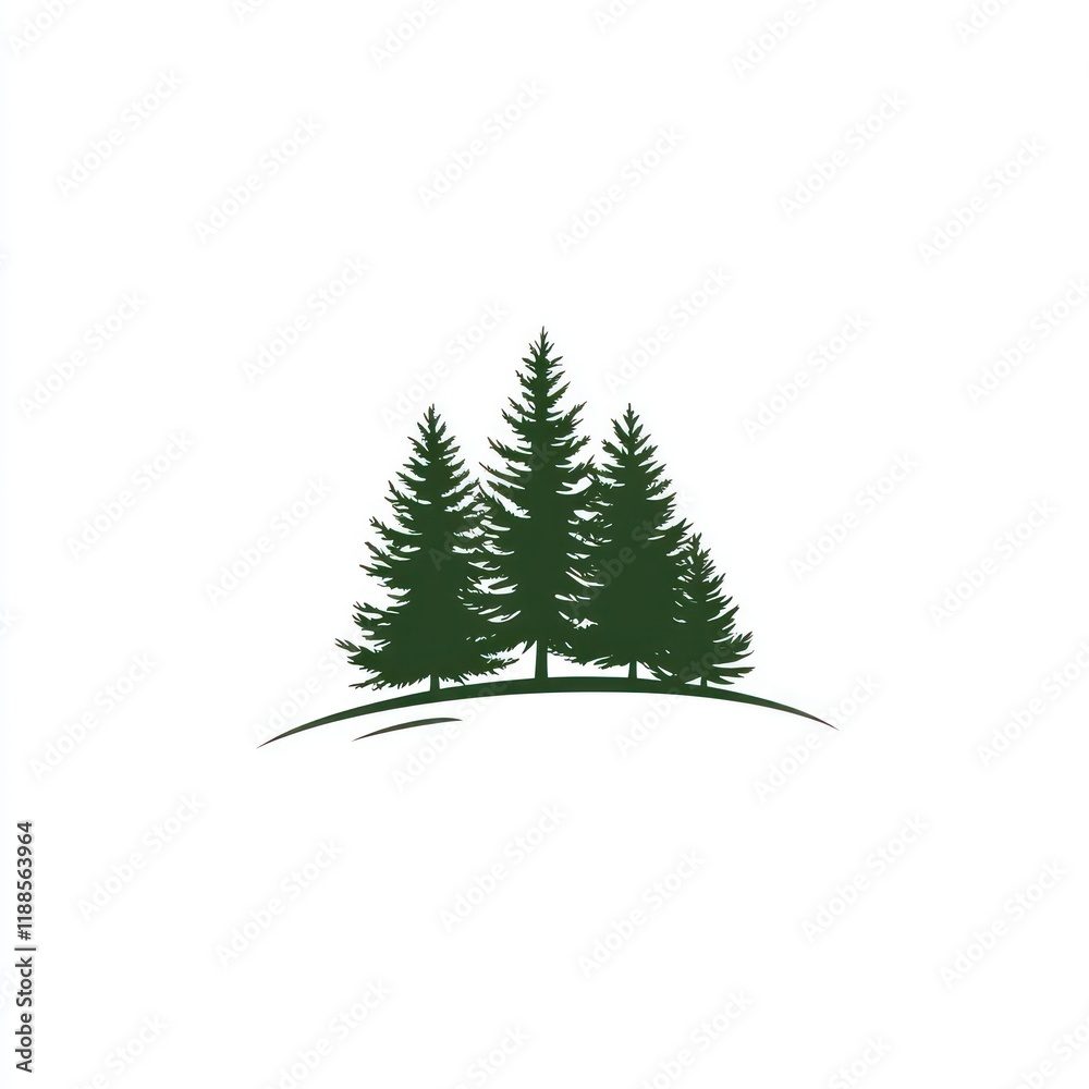 Obraz premium Three Evergreen Trees on a Gentle Hillside