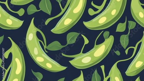 A Fresh and Vibrant Pattern Design of Green Pea Pods and Leaves