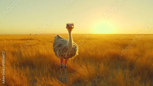 Ostrich sunset savanna grassland Africa wildlife photo