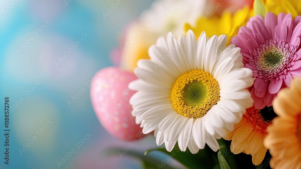Fototapeta premium A bouquet of colorful flowers in a vase on a table