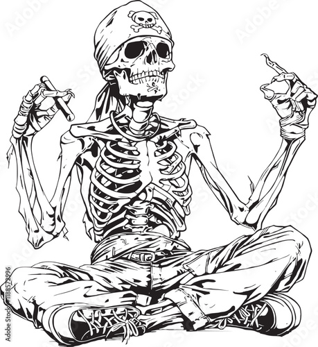 Skeleton in a relaxed pose bony white structure Jeans clothing chilling bony structure style T-shirts Wall Decal Workout Logo Fitness Beast Barbell Wall Sticker Gym Decor Wallpaper Wallsticker