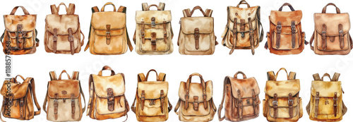 brown backpack watercolor clipart