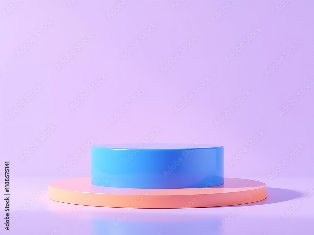Pedestal of Cylinders on colored Background, 3d render, green. blue ,teal, yellow colors Pedestal of Cylinders on colored Background, 3d render, green. blue ,teal, yellow colors