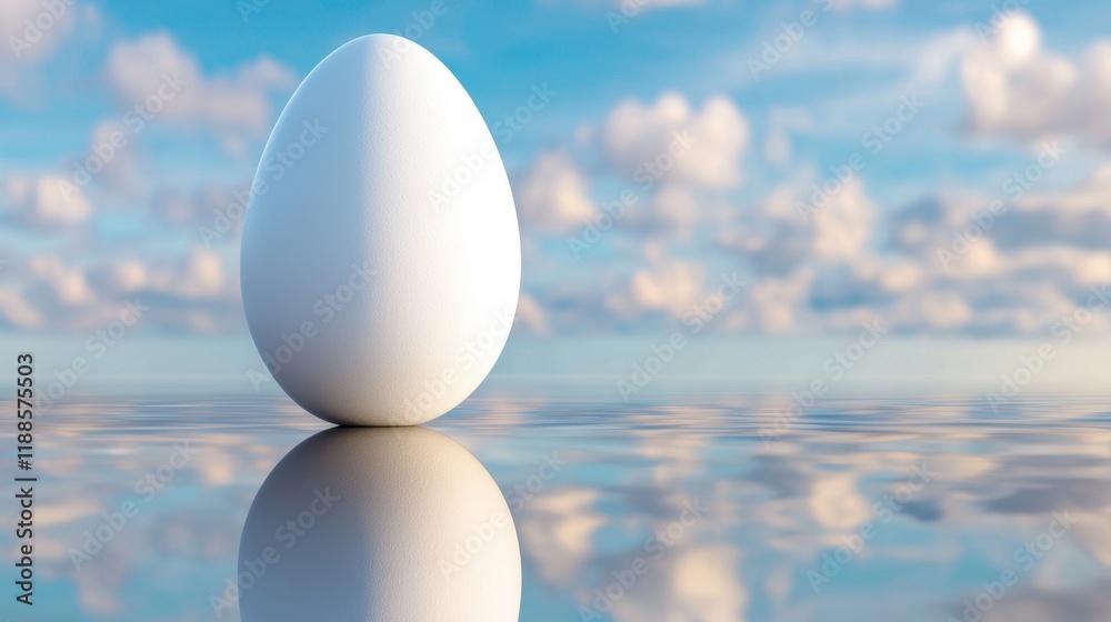 A large white egg sitting on top of a body of water