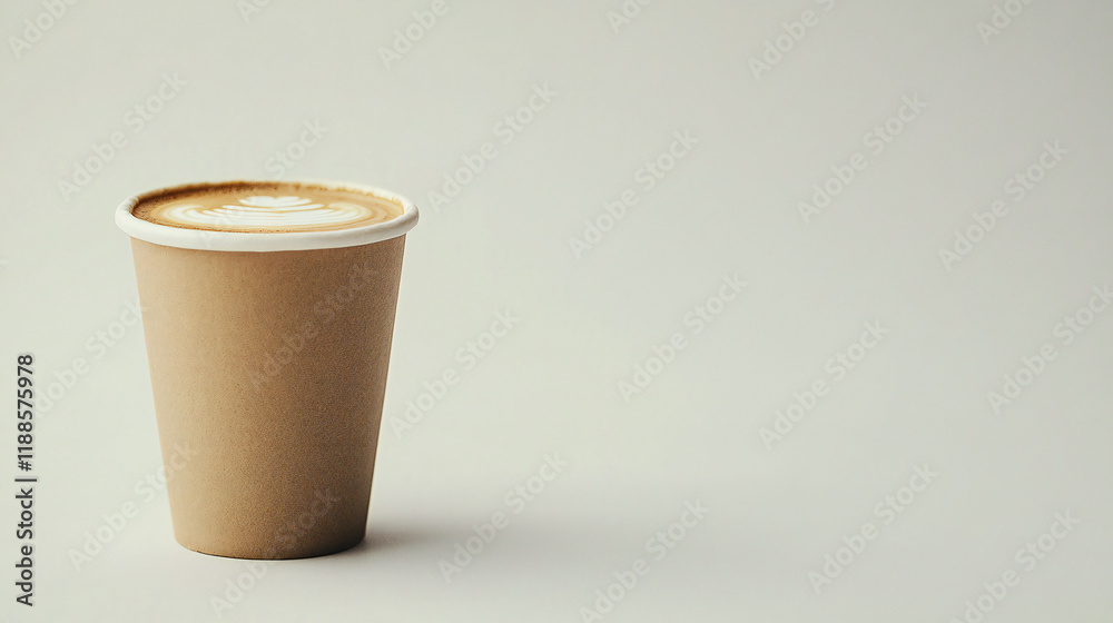 custom made wallpaper toronto digitalpaper coffee cup with latte art coffee ready to go or take away coffee.Takeaway paper coffee cup.Coffee, latte, hot drink to go. 3d illustration isolated on white background.