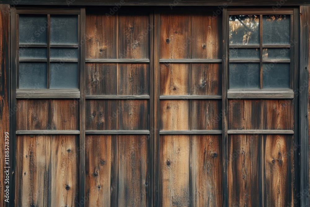 Wooden sliding door window and room in traditional Japanese Shoji style Wooden sliding door window and room in traditional Japanese Shoji style