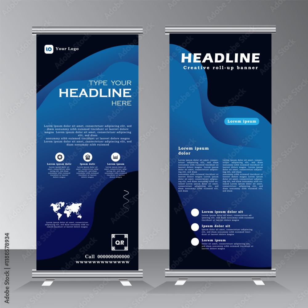 Business roll up banner design template, vertical banner template design, business stand tempalte. modern x-banner and standee banner, pull up banner, vector eps 10.