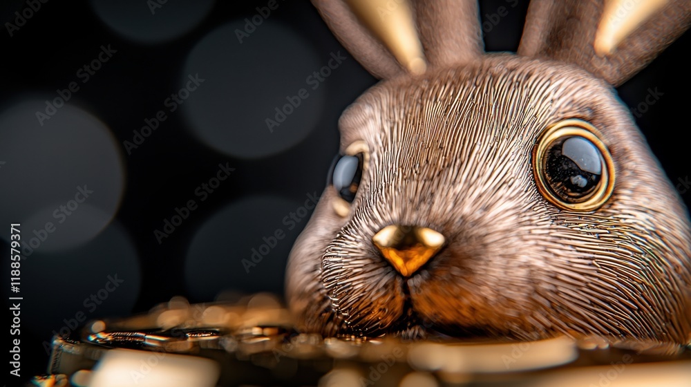 Obraz premium A close up of a rabbit's face on a gold plate