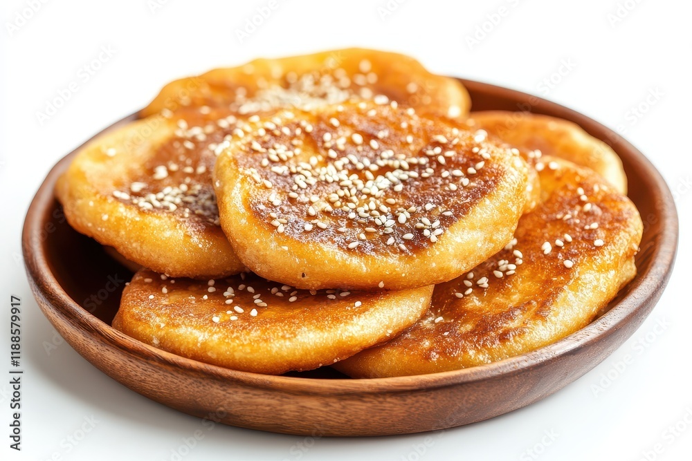 Yakgwa a traditional South Korean honey and sesame flour pancake sits against a white backdrop and is a favored snack among tourists Yakgwa a traditional South Korean honey and sesame flour pancake sits against a white backdrop and is a favored snack among tourists