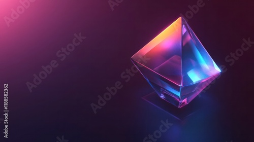 Striking iridescent 3D geometric cube prism with reflective glass like surfaces and vibrant color gradient  Abstract futuristic digital artwork that showcases the beauty of geometric shapes and light