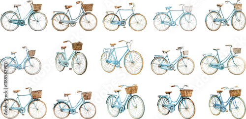 blue vintage bicycle watercolor clipart