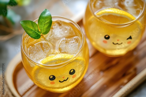 Yuja tea is a traditional Korean citrus beverage created by combining hot water with yuja marmalade Overhead view photo