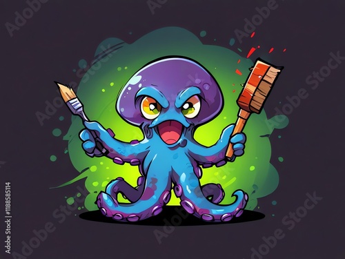 Artistic Octopus: A Whimsical Digital Painting of an Octopus Artist photo