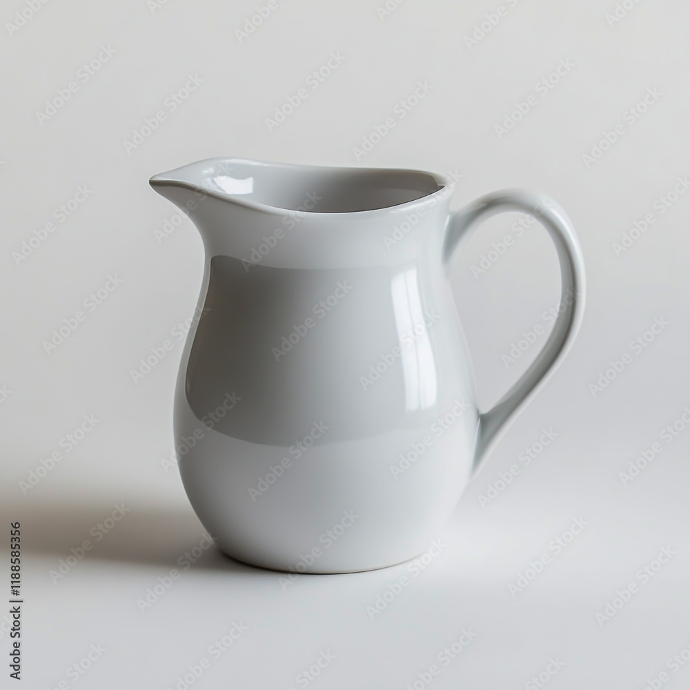 A white ceramic milk jug, isolated on a white background A white ceramic milk jug, isolated on a white background