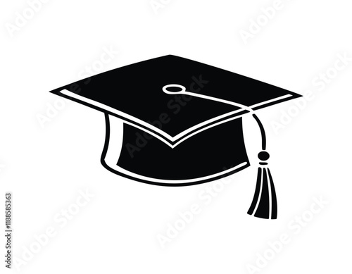 black and white illustration of a graduation cap with a tassel, symbolizing academic achievement and graduation ceremonies, perfect for educational and celebratory themes.