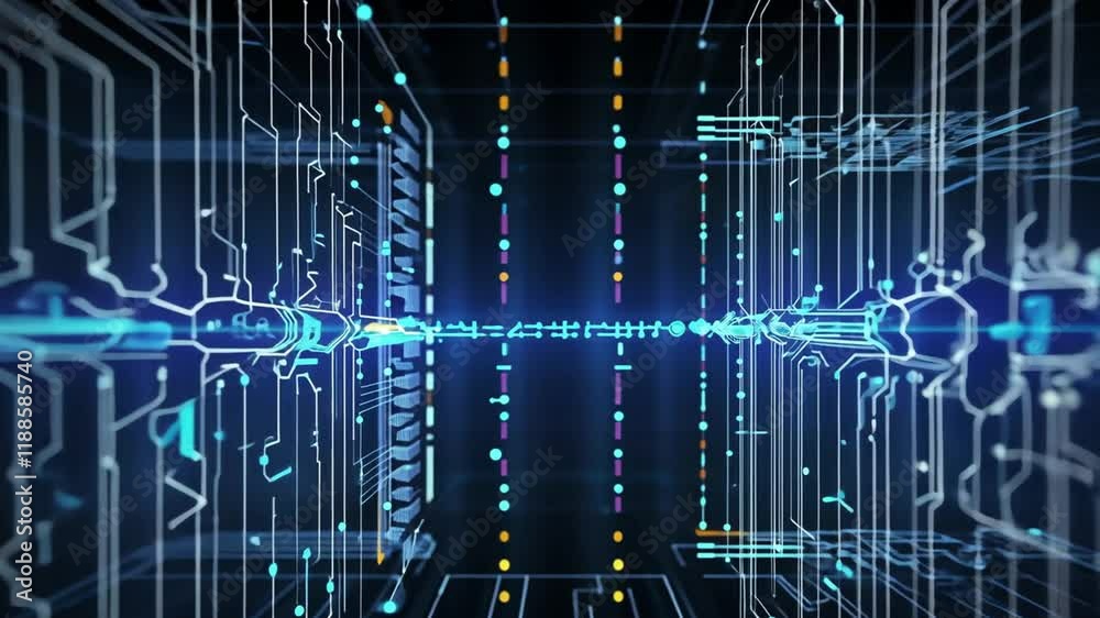 Digital data stream flowing through network, glowing lines, futuristic background, tech presentation Digital data stream flowing through network, glowing lines, futuristic background, tech presentation