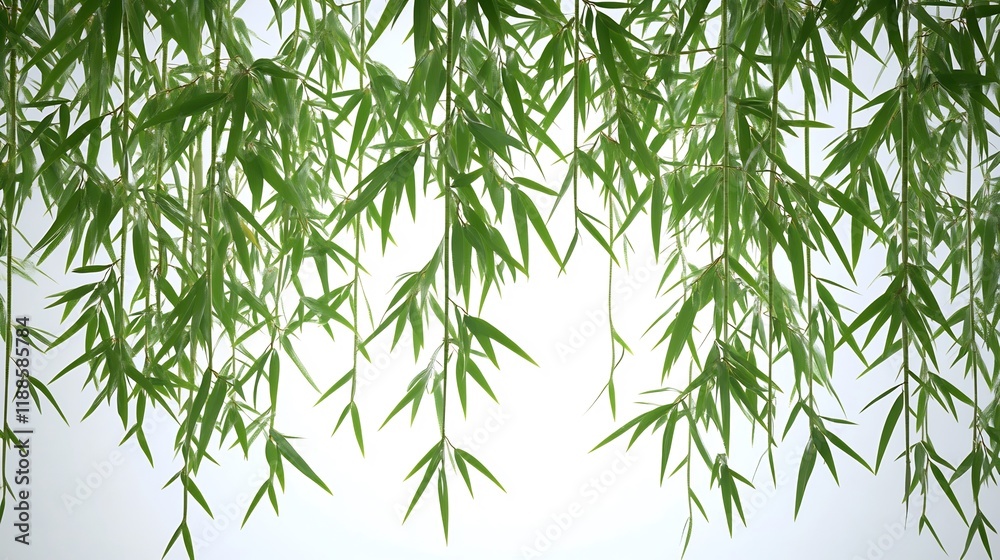 Fototapeta premium Hanging Green Bamboo Branches with Lush Foliage