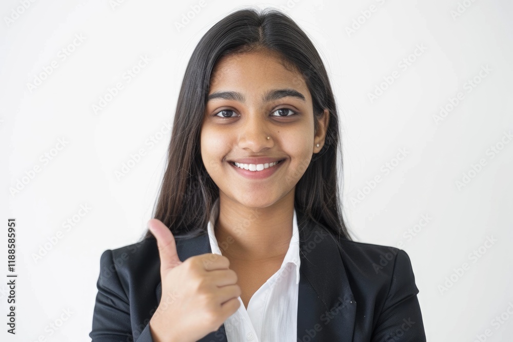 Young Indian business woman isolated on white background smiling and raising thumb up Young Indian business woman isolated on white background smiling and raising thumb up