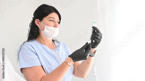 Cosmetologist Preparing Syringe for Procedure in Horizontal Frame