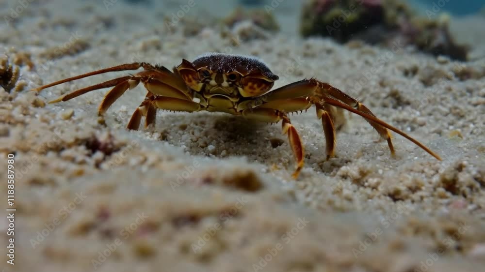 Underwater Crab in Sandy Habitat: A Close-Up View of a Crustacean Underwater Crab in Sandy Habitat: A Close-Up View of a Crustacean