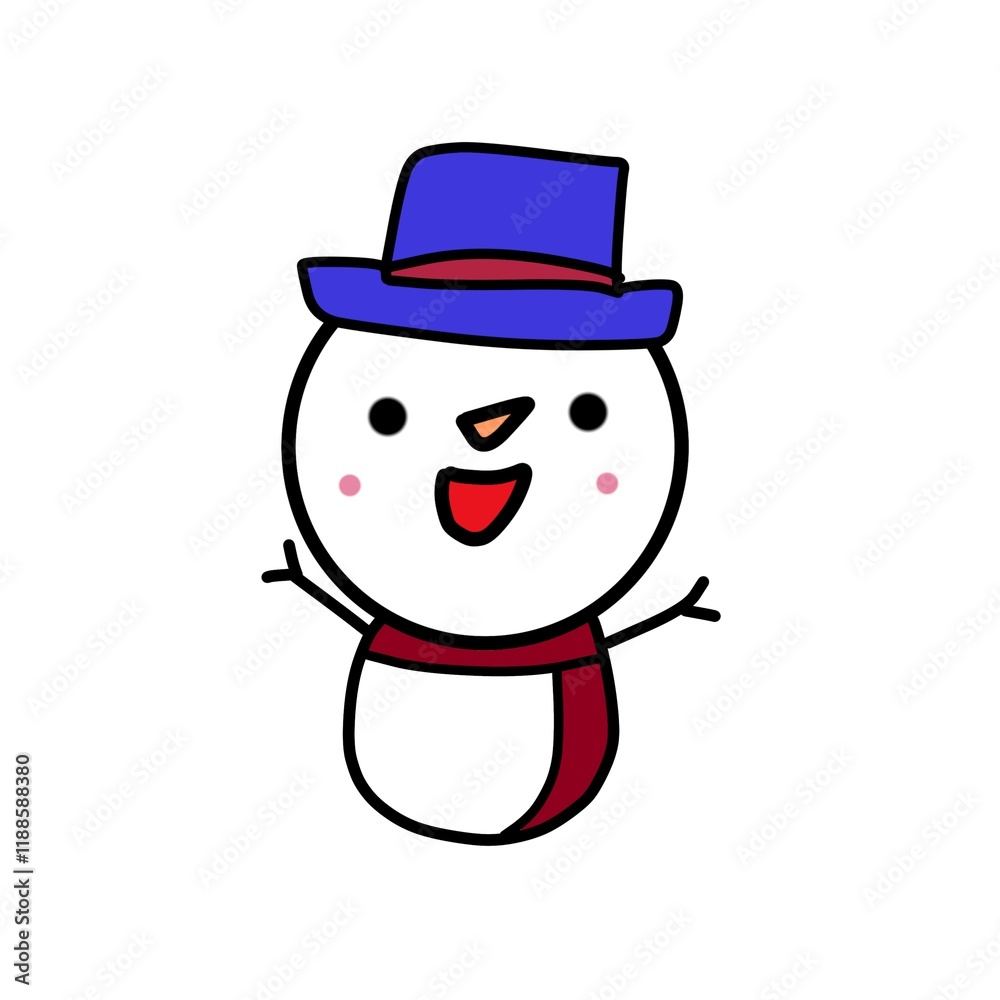White snowman in winter, cartoon, illustration. White snowman in winter, cartoon, illustration.
