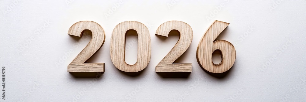 Wooden Numbers 2026 Isolated On White Background. New Year 2026 Symbol, Concept, Idea. Wooden Numbers 2026 Isolated On White Background. New Year 2026 Symbol, Concept, Idea.