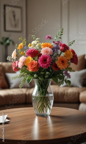 Wallpaper Mural A bouquet of flowers in a vase on a coffee table, vase, flowers, sophisticated Torontodigital.ca