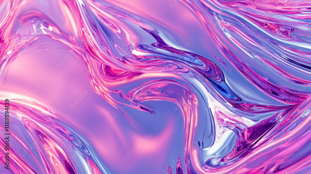 Fototapeta premium 3D abstract architecture building curve lines wavy shape shimmering glass metal background glow blue purple texture pattern