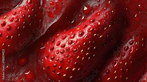 Vibrant close-up of fresh, ripe strawberries with pronounced seeds and lush red coloring photo