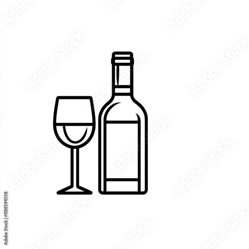 Wine Bottle and Glass Simple Line Art Design