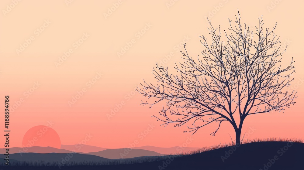 Solitary Tree at Sunset: A Peaceful Landscape Solitary Tree at Sunset: A Peaceful Landscape