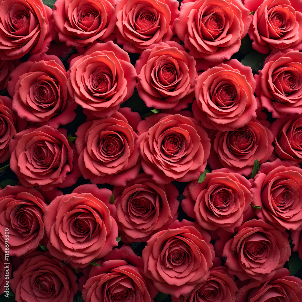 Natural fresh pattern with red roses. Top view, wall background with red roses. Natural fresh pattern with red roses. Top view, wall background with red roses.
