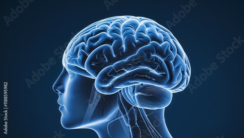 Blue 3D scan of a human brain, showcasing intricate neural pathways