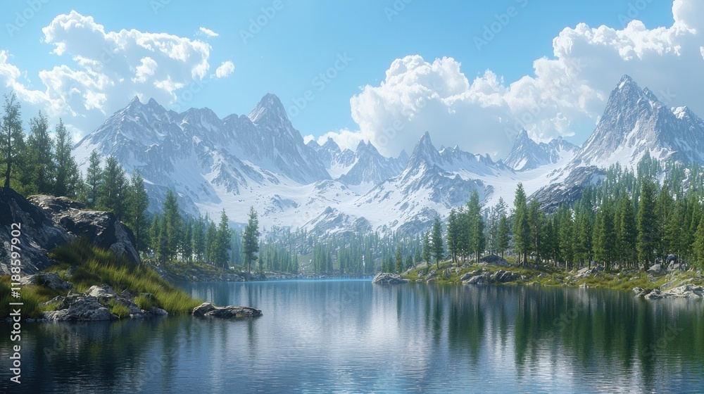 Fototapeta premium Majestic Mountain Lake Serenity: A Breathtaking Alpine Vista
