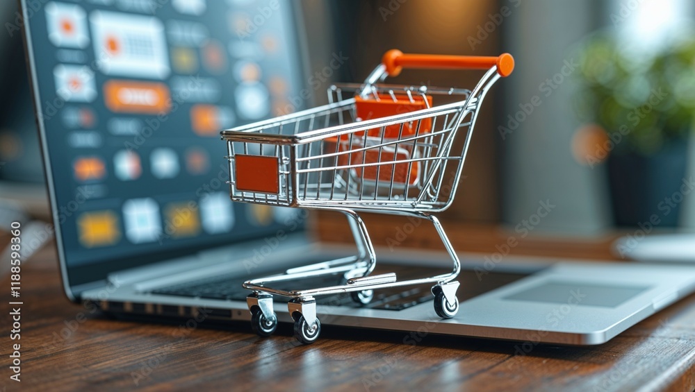 A red metal shopping cart with wheels, isolated on a white background, is a common object in retail stores and supermarkets for customers to push and purchase groceries
